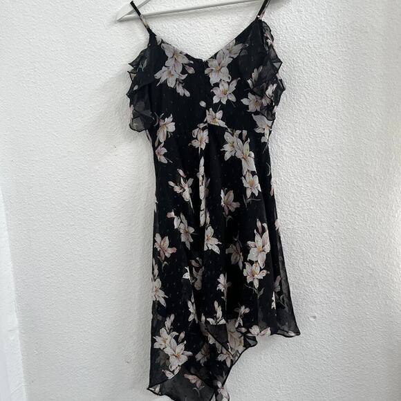 Miss Selfridge Chiffon Floral Print Ruffled Asymmetric Dress Black Womens Size 4 - Picture 3 of 8